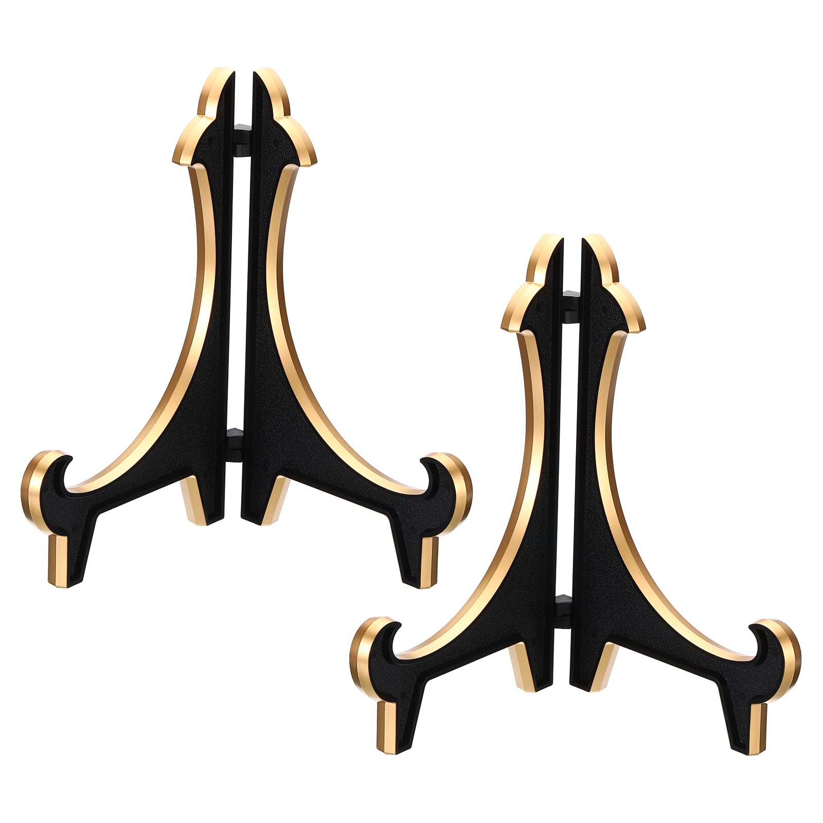 PATIKIL 8" Acrylic Decorative Plate Stand Holder, 2 Pack Table Use Foldable Thicken Picture Easel Frame Display Holder for Photos, Card, Canvases, Black Gold