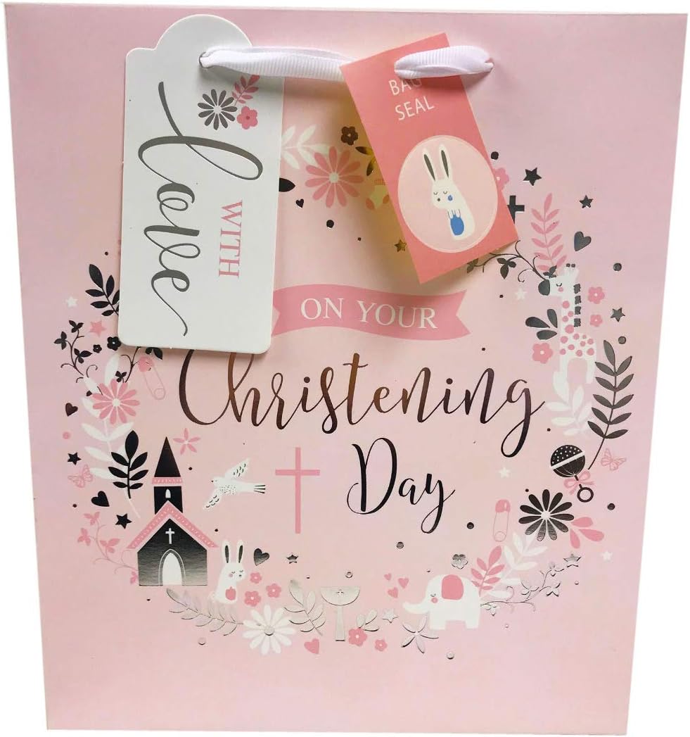 Christening Gift Bags Baby Girl New Medium Pink Present Wrap Baptism +Free Tape Amazon.co.uk