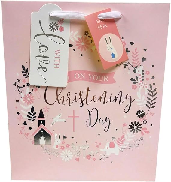 Christening Gift Bags Baby Girl New Medium Pink Present Wrap Baptism +Free Tape Amazon.co.uk