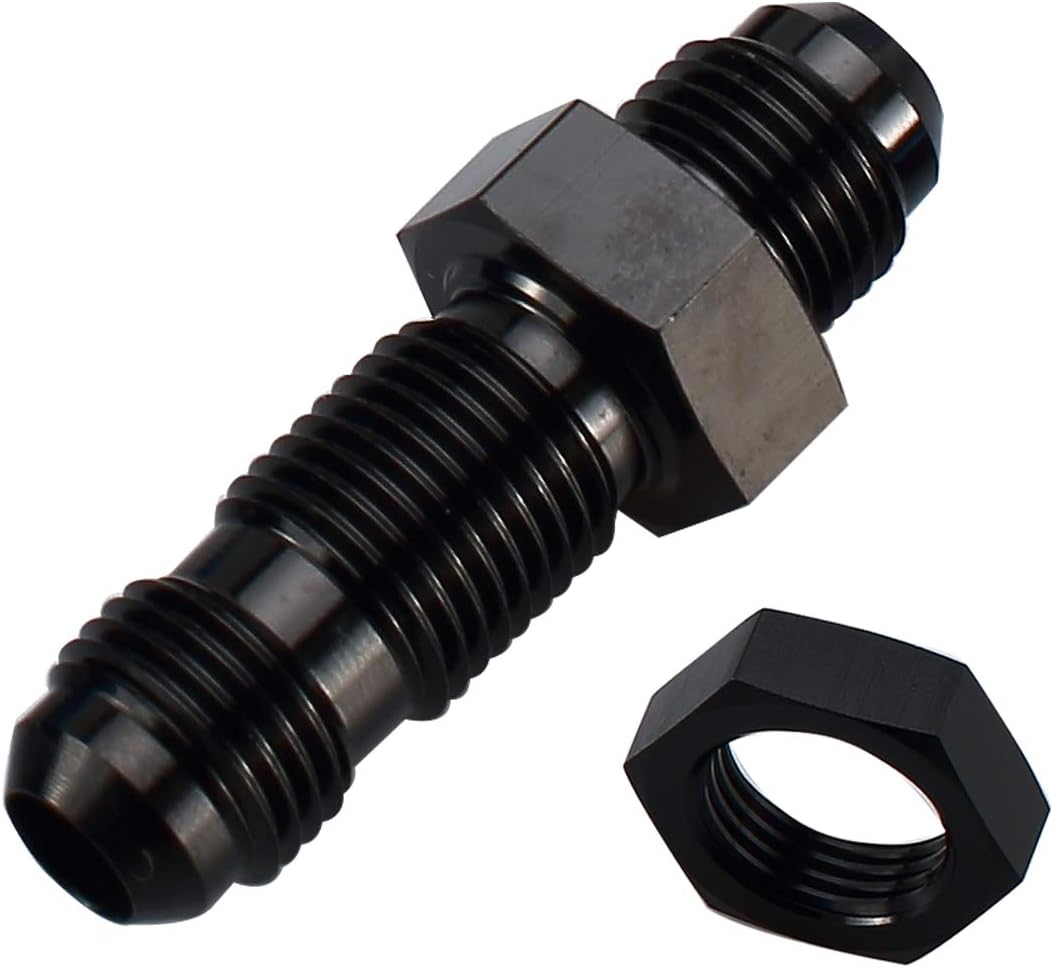 AC PERFORMANCE Aluminum Straight Bulkhead Fuel Fitting - 3 AN to AN3, Male to Male, Flare Union Adapter, with 3AN Bulkhead Nut, Black