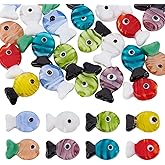 AHANDMAKER 24Pcs 8 Colors Fish Lampwork Glass Beads, Cute Cartoon Fish Handmade Lampwork Spacer Beads Ocean Life Sea Animal Loose Beads for Jewelry Making Bracelets Necklaces Earrings Crafts