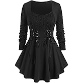 ROSE GAL Womens Plus Size Tunic Tops Fall Casual Long Sleeve T-Shirt Goth Shirt V Neck Loose Blouses Swing Tunic