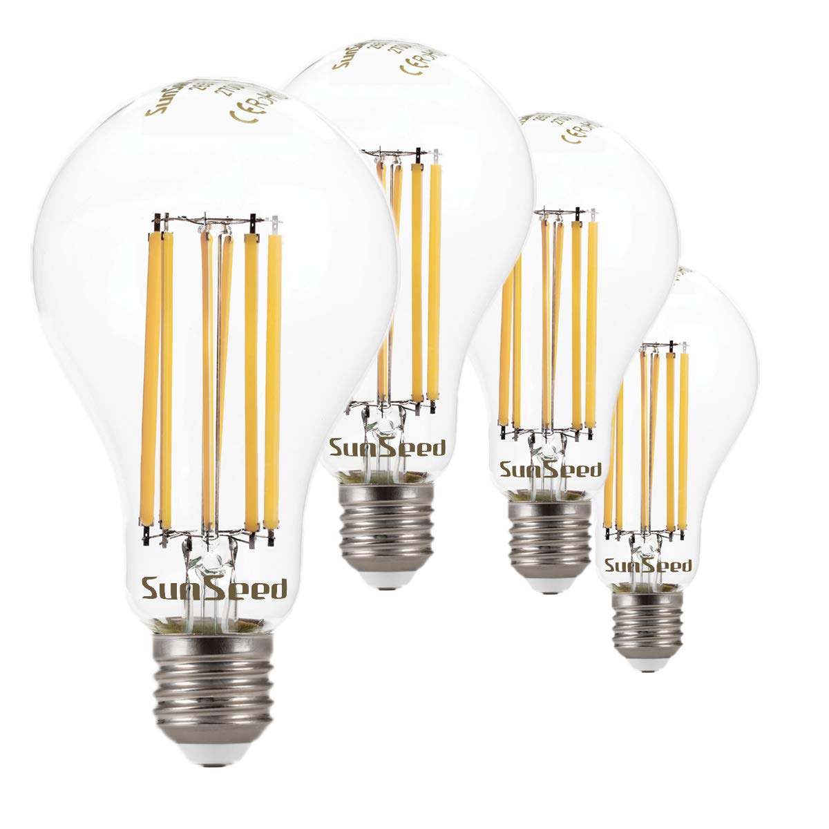 SUNSEED 4 X E27 16W (Equivalent to 142W) Sapphire Filament LED GLS Light Bulb A75 Warm White 2700K