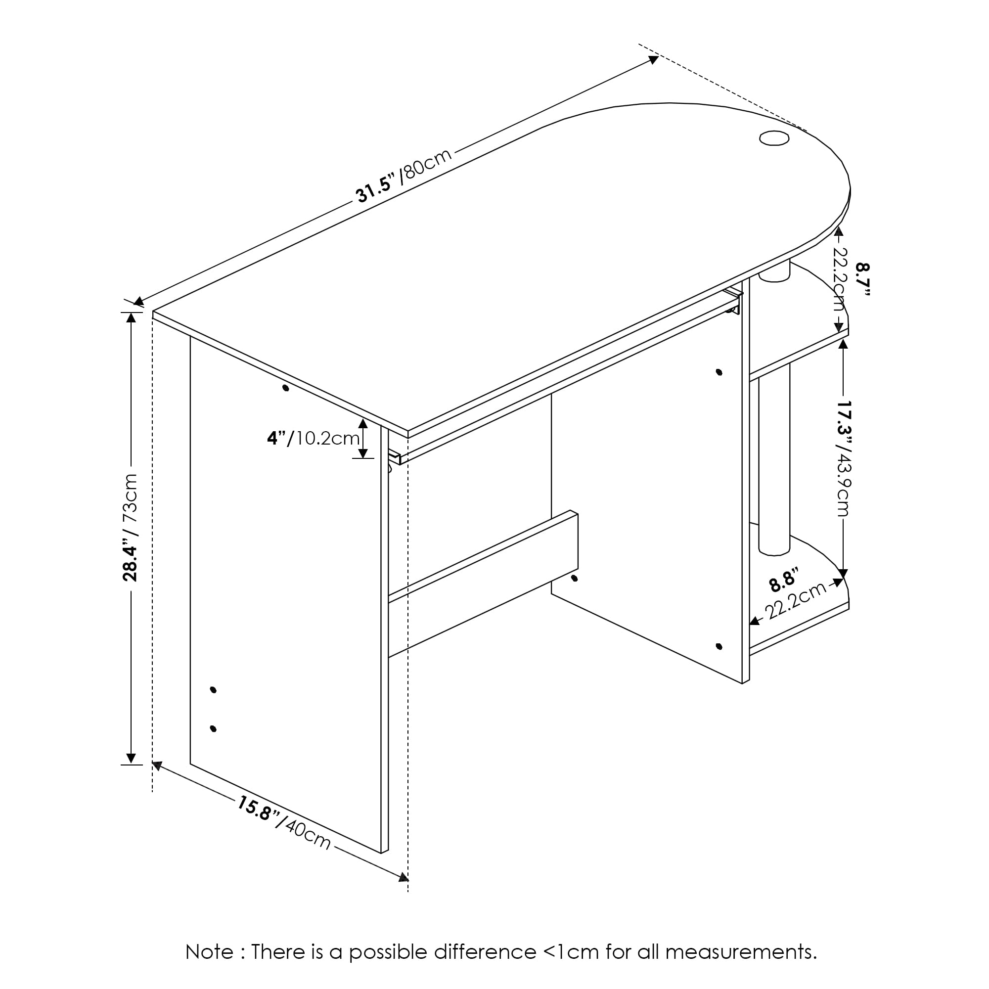 Furinno Computer Desk, Engineered Wood, White Oak/Stainless Steel, 80 (W) x 73 (H) x 40 (D) cm