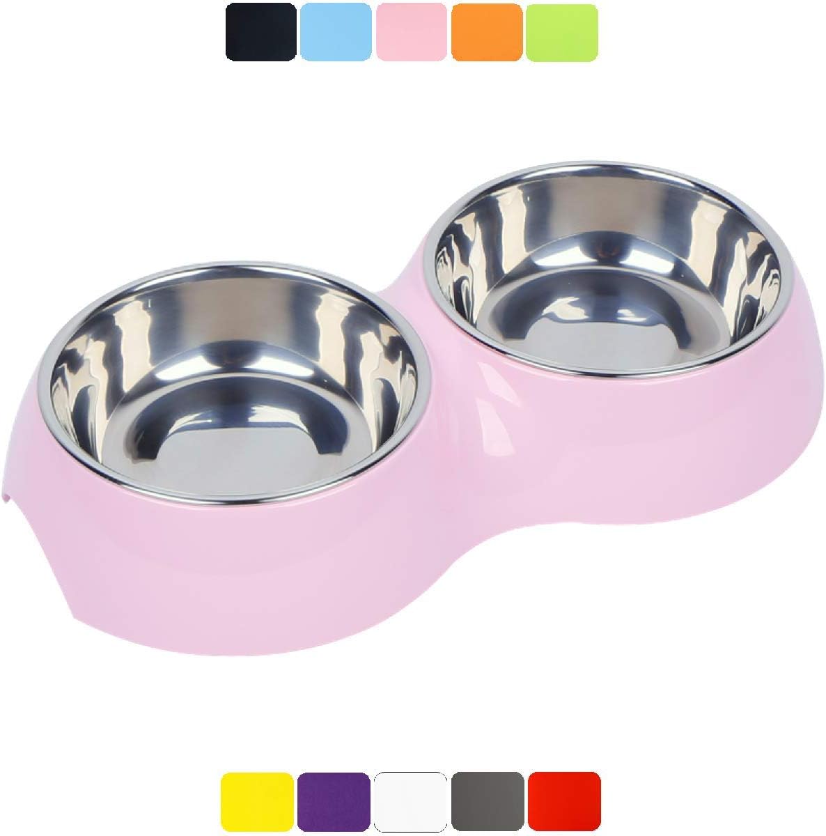 DDOXX Double Feeding Bowl - Non Slip and Dishwasher Safe Melamine Bowl - 2 x 700 ml (Light Pink)
