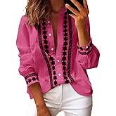Theenkoln Womens Work Button Blouses: Long Sleeve V Neck Lace Casual Button Down Fall Trendy Shirts