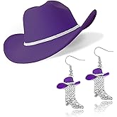 Aswitnove Cowboy Hat Rhinestone Cowgirl Boots Earrings Set Western Earring Felt Fedora Jazz Hat Rodeo Outfit for Women Size M
