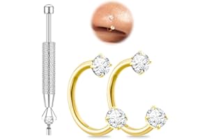 20g 18g Horseshoe Nose Ring, 14K Gold Silver Double Gem Nose Rings Hoops for Women Men Hypoallergenic Surgical Stainless Stee