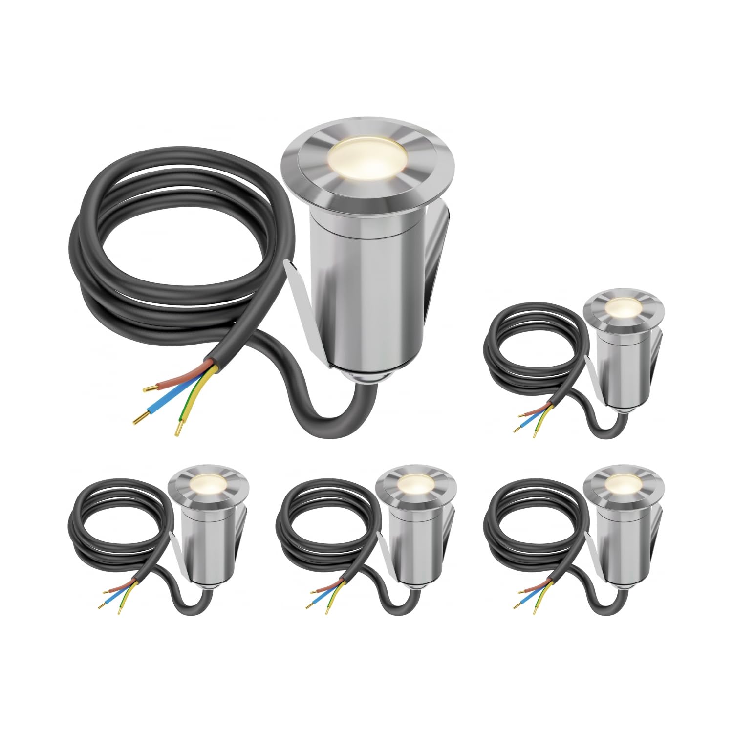 ledscom.de 5 LED recessed Floor Light GLOX for Outdoors, IP67, Aluminium, Round, 35mm Ø, Warm White, matt