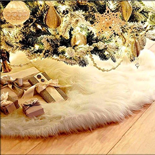 YLINGSU-30.7" Christmas Tree Skirts Holiday Faux Fur Tree Ornaments Plush Tree Skirt Decoration for Christmas Decoration New Year Party Supply (30.7 Inch Dia.)