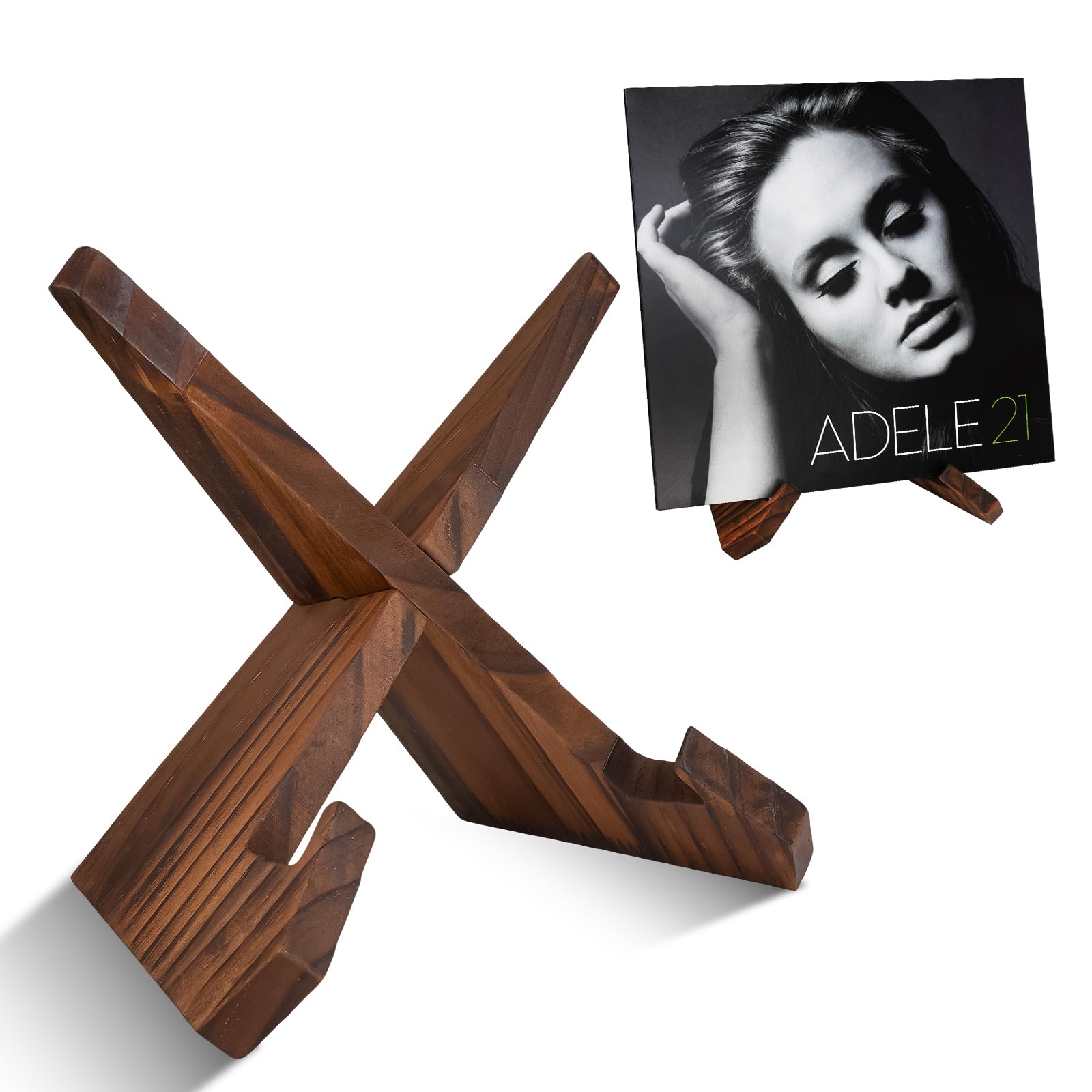 Photo 1 of ?Now Playing Vinyl Record Album Stand - Rustic Brown Handcrafted Solid Wood Retro Display & Storage Holder, Gifts for LP Lovers
