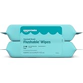 Amazon Basics Flushable Wipes, Coconut Scent, Hypoallergenic, Dermatologically Tested, 2 Packs of 48 (96 Count)