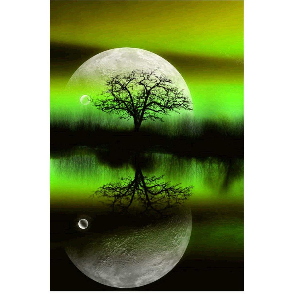 NIHAI DIY 5D Diamond Painting Kit, Full Drill Moon Tree Reflection Landscape Pattern DIY Diamond Painting Rhinestone Embroidery Cross Stitch Arts Craft Canvas for Home Wall Decor (C)
