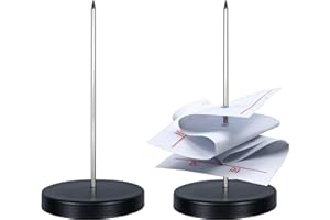 2 Pcs Receipt Holder Spike, 5.5inch Metal Memo Spike, Black Straight Rod Spike with Round Stand, Spindle Spike Stick Receipts