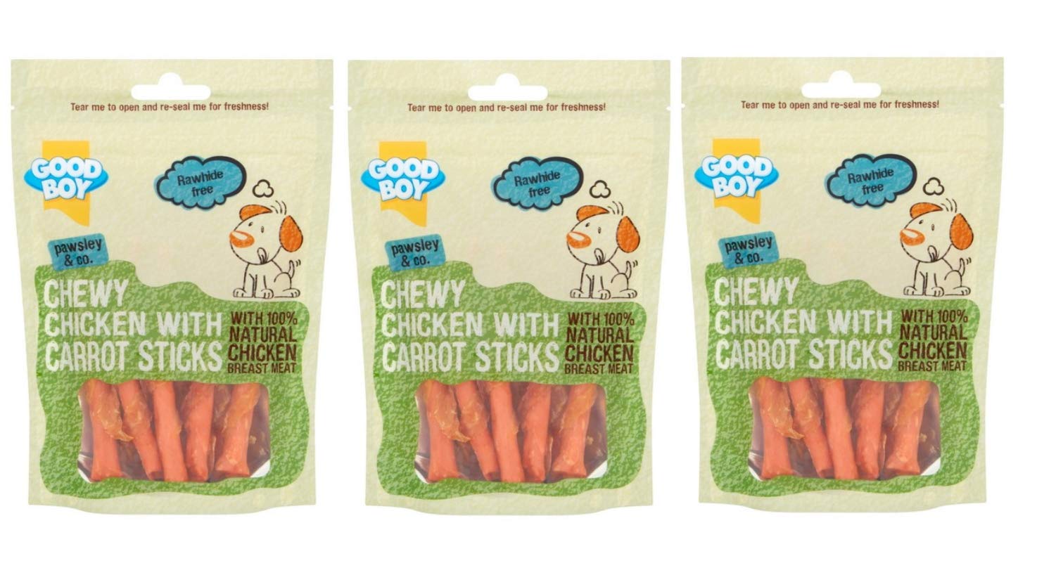 GoodBoy 3 X 90G CHEWY CHICKEN WITH CARROT STICKS NATURAL DOG TREAT CHEWS
