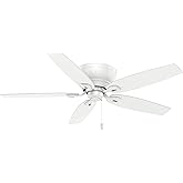 Casablanca 54 inch Indoor Ceiling Fan No Light - White Ceiling Fan without Light, Low Profile Mount, 5 Blades, For Bedroom, L