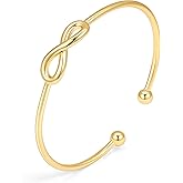 Gelbesty Infinity Love Knot Dainty Gold Bangle Bracelets for Women, 14K Gold Plated Adjustable 925 Silver Bracelet, Trendy Jewelry Gifts for Valentine's Day