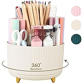 SKYDUE 360 Rotating Plastic Desk Pen Organizer with 5 Slots, Dual-Purpose Art Supply Pencil Cup for Office, School, Home