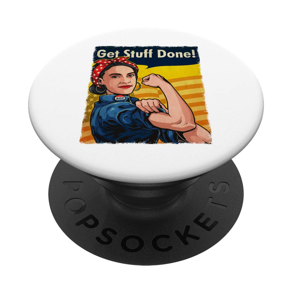 AOC Get Stuff Done Alexandria Ocasio-Cortez Gift PopSockets PopGrip: Swappable Grip for Phones & Tablets