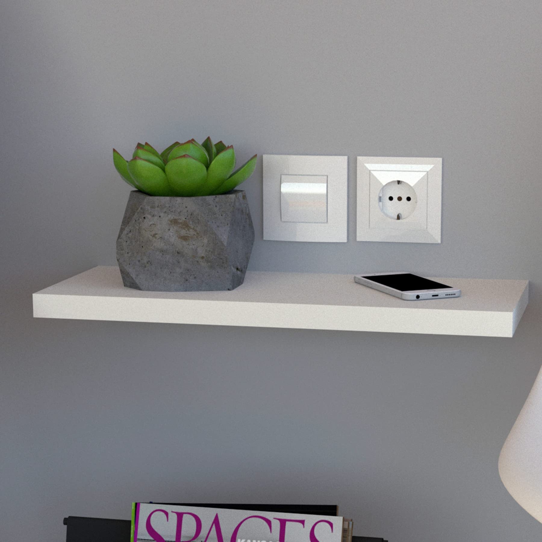 Henor Wall Shelf White Wall Shelf Wood 50 x 20 x 2.5 cm up to 25 kg.