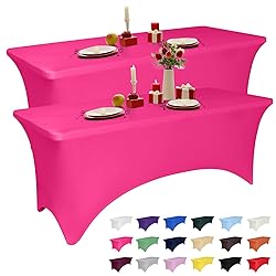 2 Pack 6 Feet Fuchsia Spandex Tablecloth for