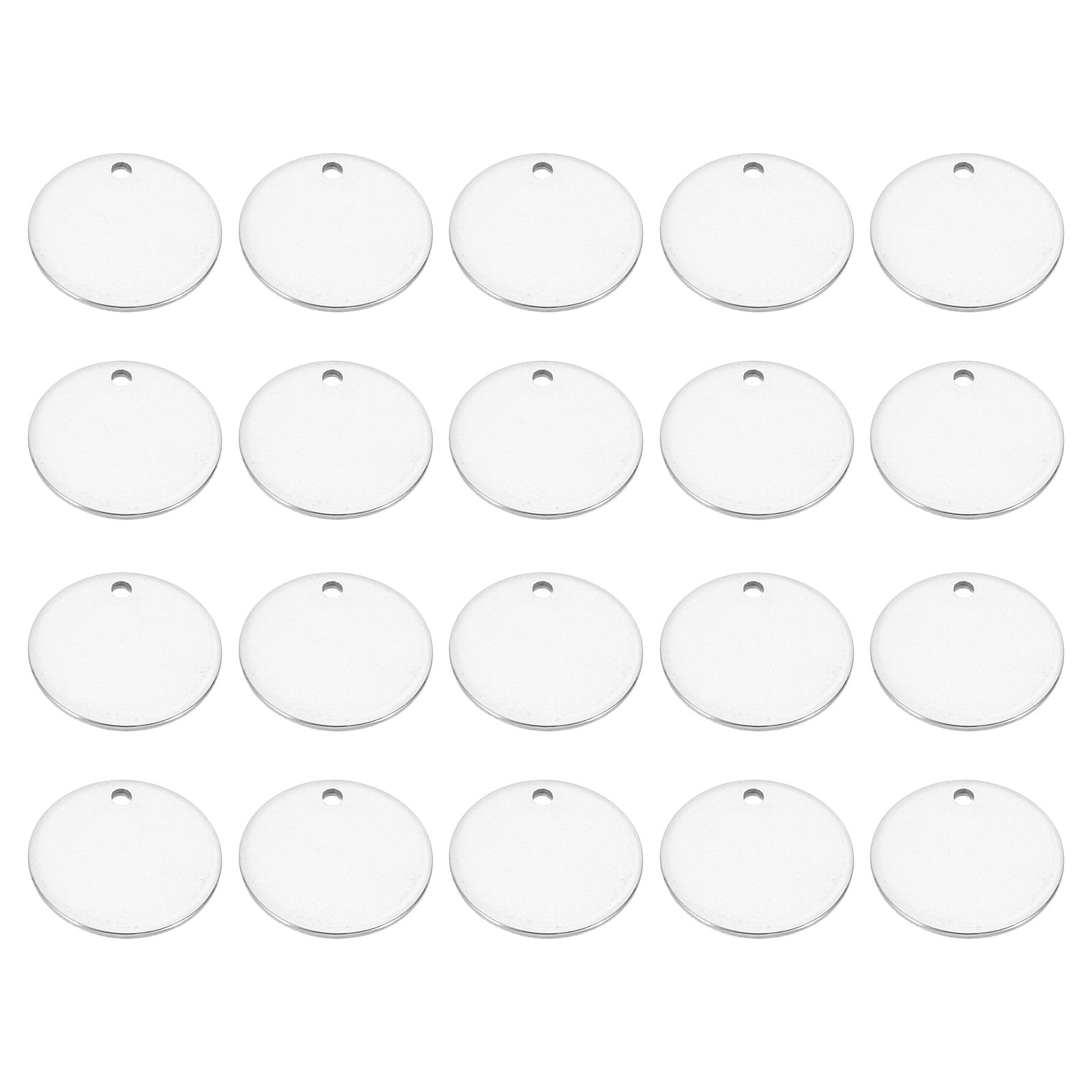 PATIKIL 15mm Brass Disc, 20pcs Metal Stamping Blanks Tags Charm Pendant Brass Circle Round Metal Plate DIY with Hole for Laser Engraving Stamping Keychain Making, Silver Tone