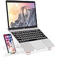Viwind Adjustable Laptop Stand for Desk with Phone Stand and Heat-Vent,Portable Computer Riser,Ergonomic Tablet Elevator,Notebook Holder Mount,Rotatable&8 Multi Angle for 10-15.6'' Device -White
