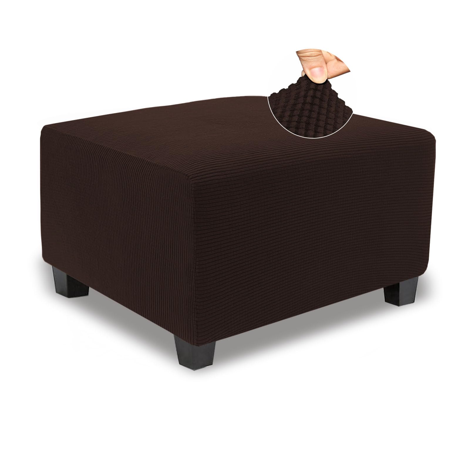 NeColorLife Stretch Ottoman Cover Square Oversized Soft Knitted Jacquard Thick Covers for Large Square Ottoman Storage Stool Furniture Protector Brown X-Large Image
