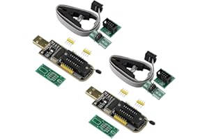 Ferwooh 2PCS CH341A Programmer SPI Flash USB Mainboard Routing LCD BIOS 24 25 Series EEPROM Burning Recorder Burner USB-TTL Converter + 2 Set SOP16 to 8pin Converter SOP8 ISOIC8 IC Test Clip 8 pin