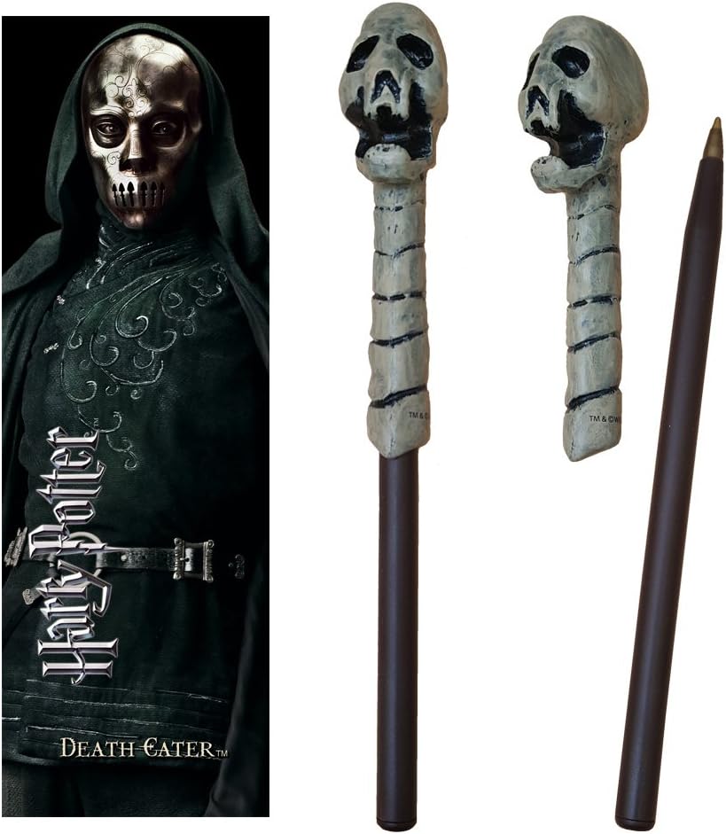 The Noble Collection Harry Potter Death Eater (Skull) Wand Pen and Bookmark, 9in (23cm) Stationery Pack