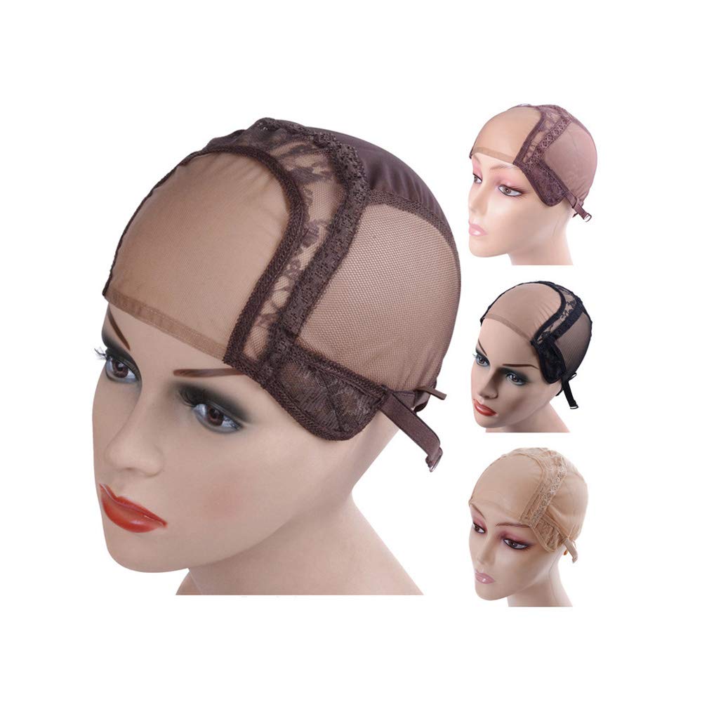4"X4" U Part Swiss Lace Wig Cap For Making Wigs With Adjustable Straps Mesh Wig Cap (Dark Brown M 54cm)