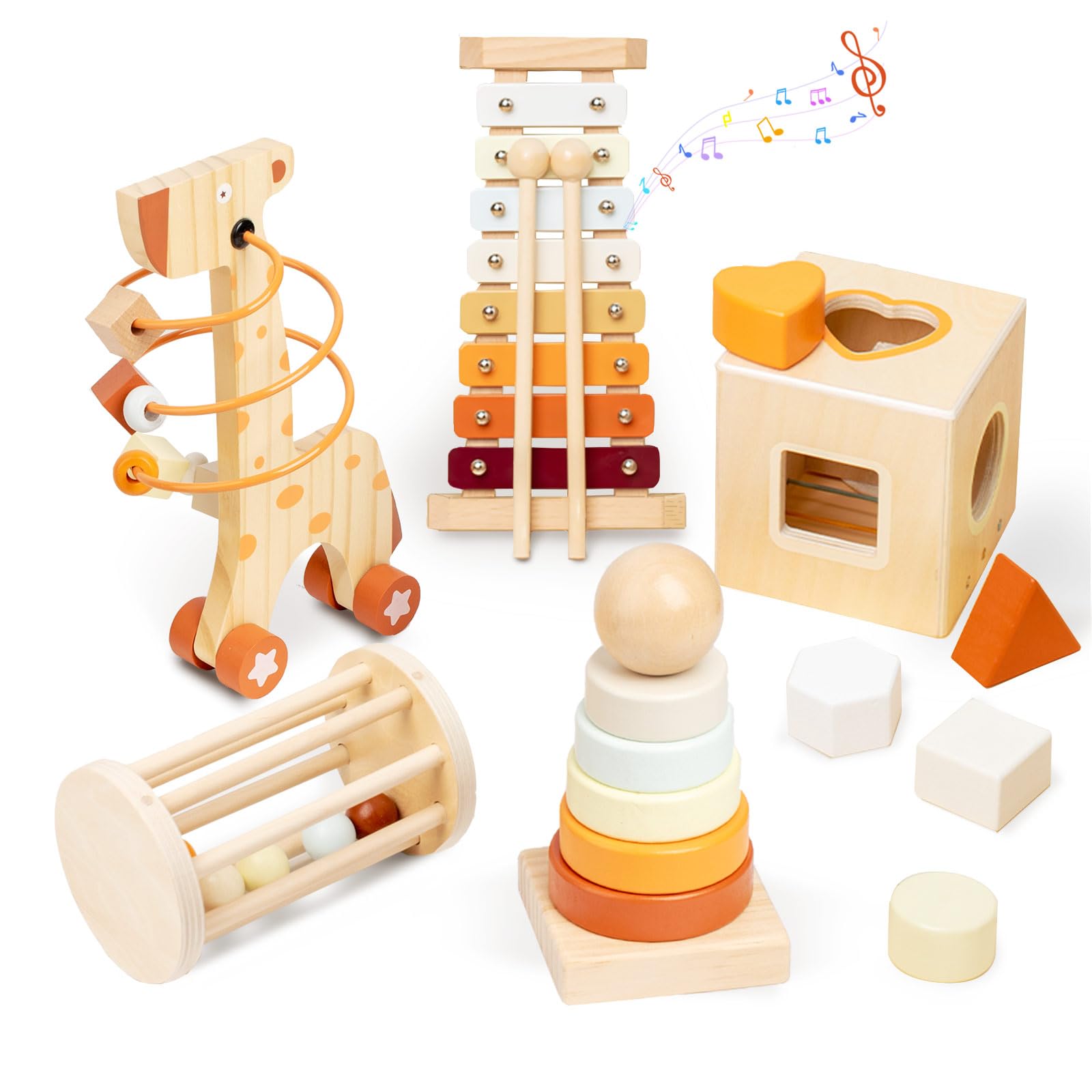 Photo 1 of Smartwo Wooden Montessori Toys Set for Toddlers,Wooden Toy Set for Babies Educational Object Permanence Box,Xylophone(Glockenspiel),Stacking,Rattle Birthday Gift for Boys Girls Ages 1 2 3 4 5