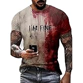 I'm Fine Bloody T Shirt for Men Halloween Bloody Shirt Costume Horror Blood Splatter Tshirts Short Sleeve Tops