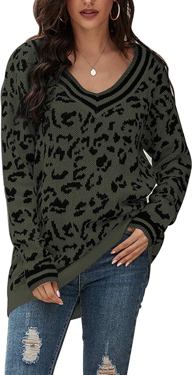 Damen Strickpullover Oversize V-Ausschnitt - Gerippter Pulli Mit Knöpfen Loose Fit