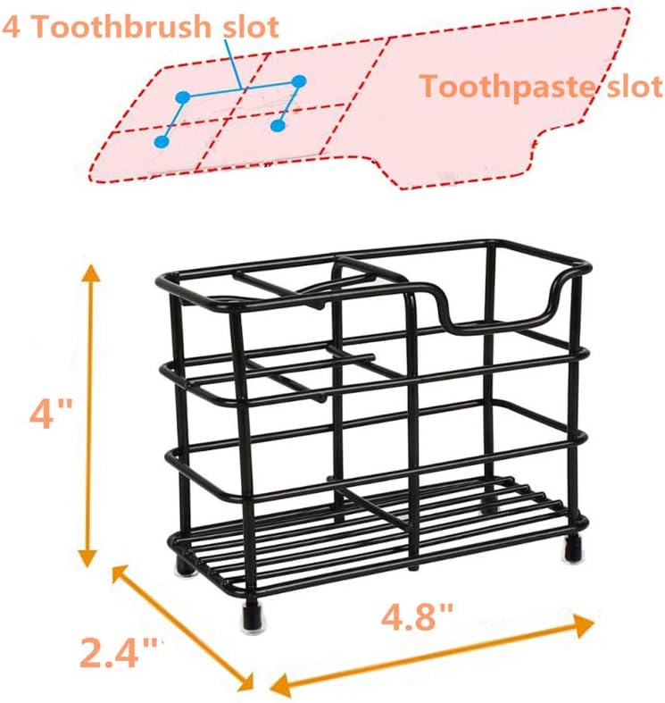Stainless Steel Bathroom Stand Toothbrush Toothpaste Holder (Black): Kitchen & Dining