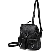 VASCHY Mini Backpack Purse for Women, Fashion Faux Leather Buckle Flap Drawstring Backpack for College with Two Front Pockets Black