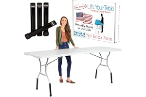 Lift Your Table® Folding Table Risers - Counter Height (Movable Foot) - Made in The USA, Heavy Duty, Sturdy, Portable, Easy-to-Use Extensions Raise Bent Leg Folding Tables (Set of 4)