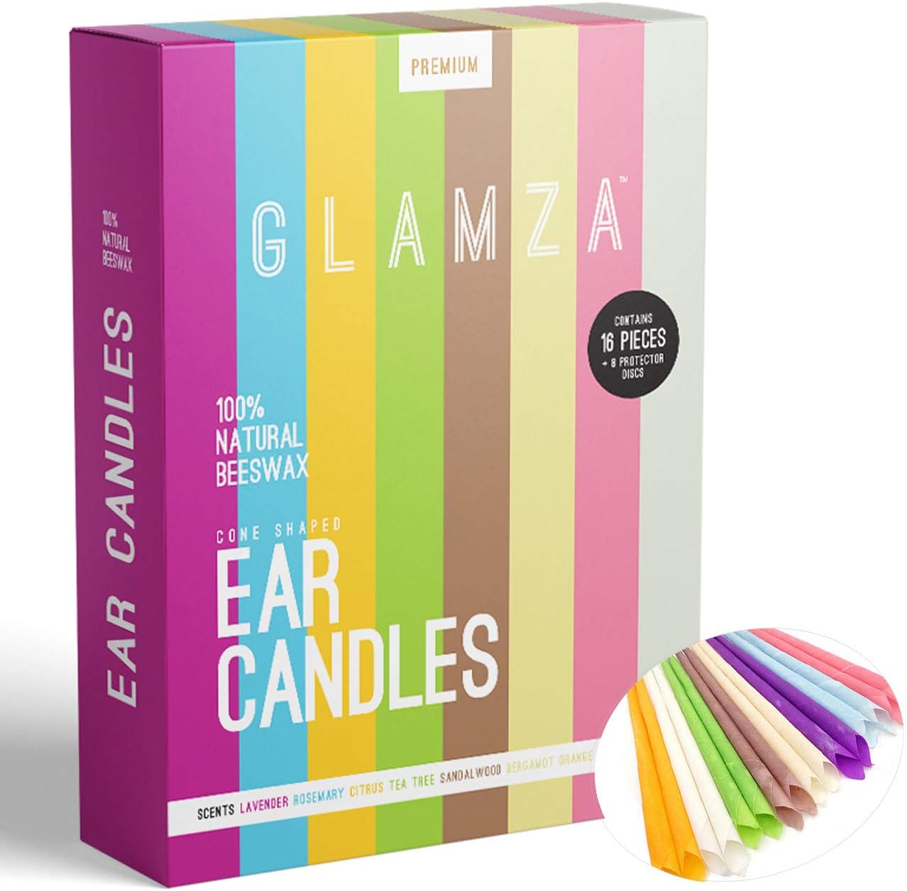 Ear Candles GLAMZA Premium Hopi Ear Candles for Blocked Ears, All Natural Ear Wax Remover 100% Organic Ear Wax Candles