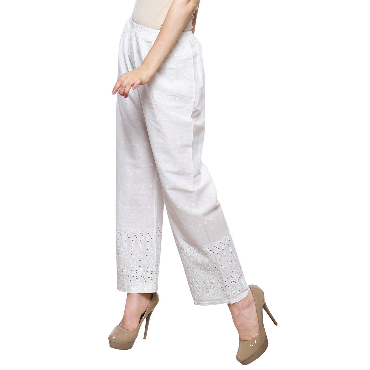 eldino regular fit women's rayon casual palazzo pants - white