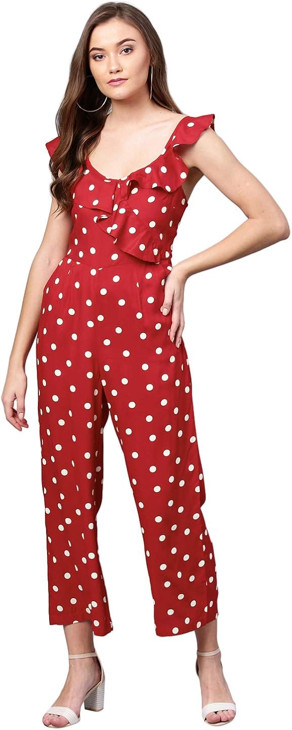 Buy Femella Women S Red Polka Dot Ruffle Jumpsuit Ff 11 Red M At Amazon In