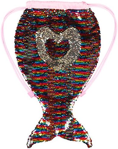 Mermaid Sequin Bag Drawstring Sequins Backpack Flip Sequin Beach Hiking Bag for Kids