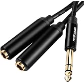HOSONGIN 1/4" Splitter Cable TRS to Dual 1/4" TRS Stereo Y, 1.6Ft | Gold-Plated Connectors, High-Fidelity Sound, Durable Aluminum Alloy Shell, For Studio, DJ, Headphones, Live Sound Systems