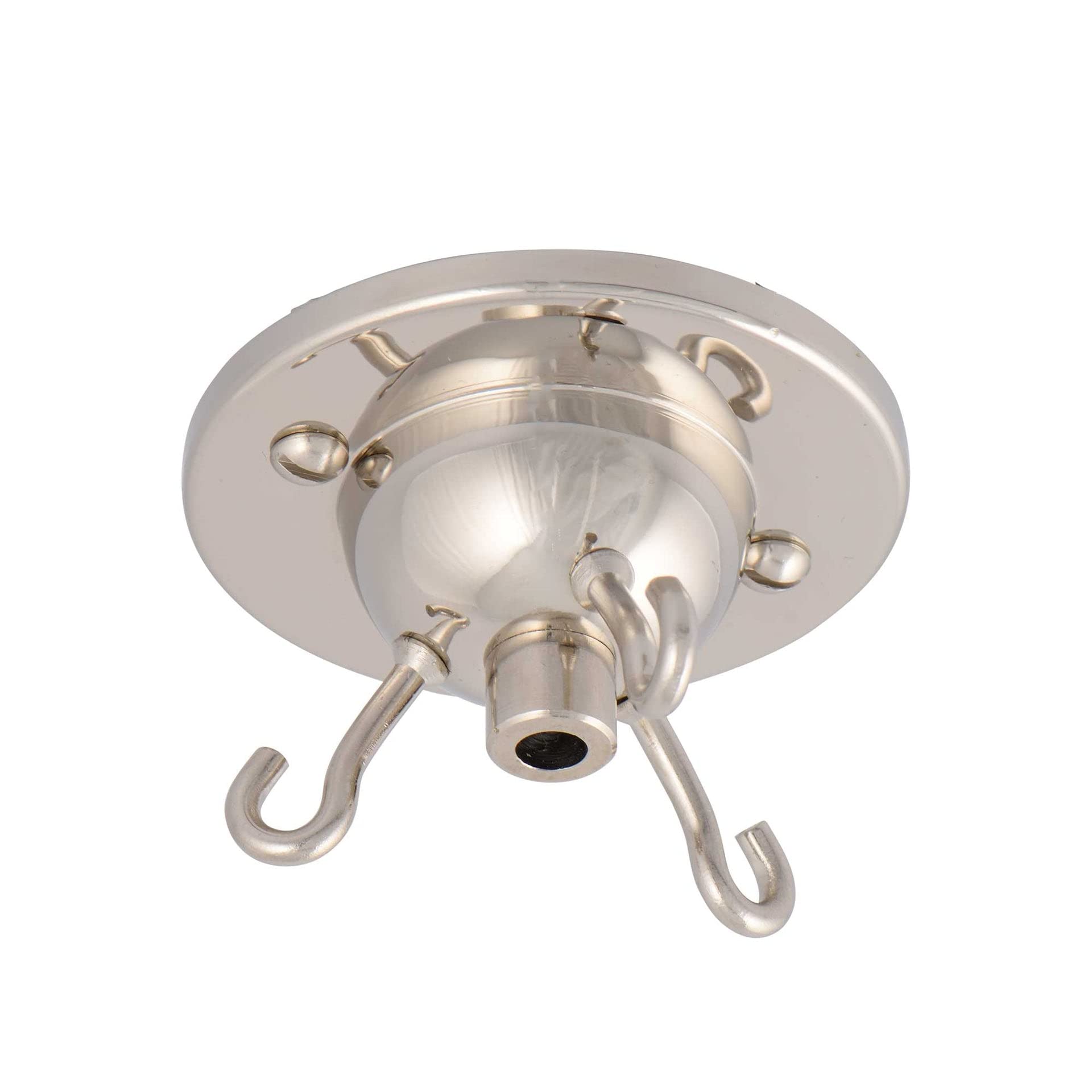 ElekTek 3 Hook Ceiling Rose Plate Light Fitting Glass Shade Chandelier with Cord Grip Screws (Nickel)