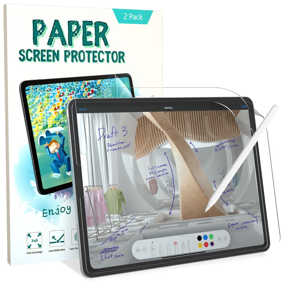 Photo 1 of [2 Pack]Paperfeel Screen Protector for iPad Air 4 (10.9 inch,2020 Model) & iPad Pro 11 (2020 & 2018 Models), Absone Paperfeel Matte PET Film for Drawing/High Touch Sensitivity/No Glare/Scratch Resistant Film, Compatible with Apple Pencil [Not Glass]