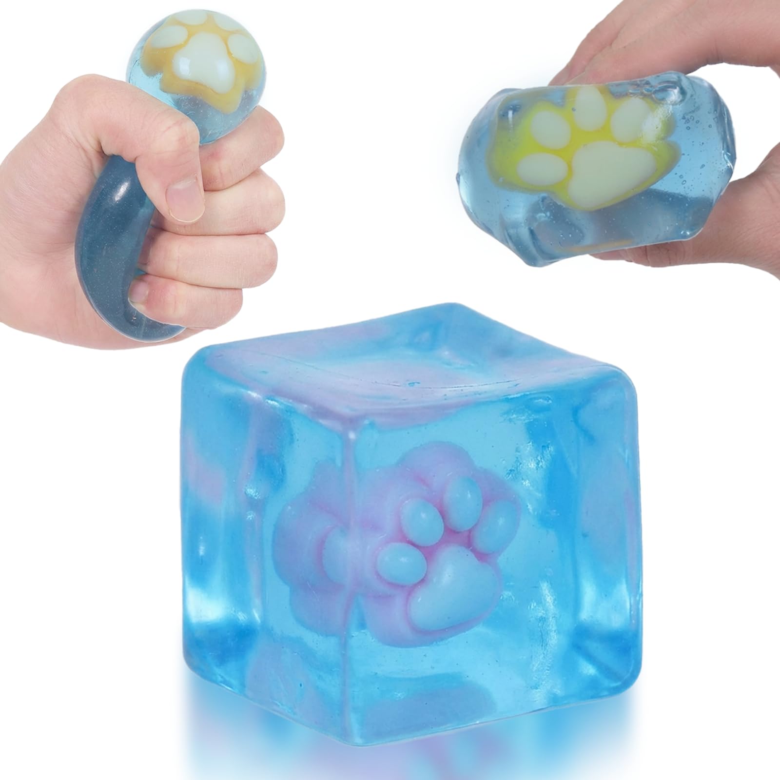 Jiezipeasy Clear Paw Cube Squeeze Toys, Soft Squishy Fidget Blocks with Gentle Rebound, Sensory Desk Toys for Children and Adults, Set of 3