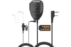 BAOFENG Microphone Accessories for Ham Radio Police Walkie Talkie Speaker Mic for UV-5R BF-F8HP5RM UV-21R K5PLUS GM-15 Pro UV-5G Plus GM-5RH TIDRADIO TD-H3 TD-H8 Quansheng UV-K5 (Black-1Pack+Headset)