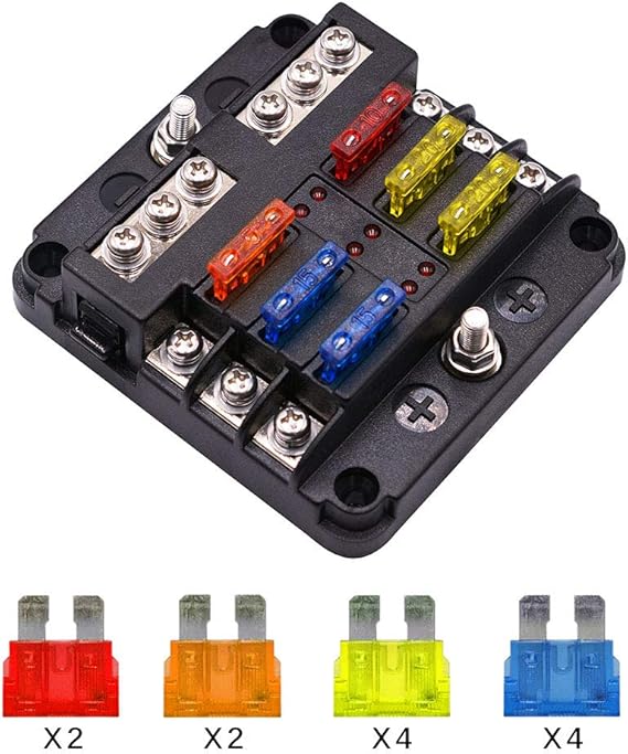 6 Way Fuse Block Blade Fuse Box Holder, 6 Circuit Car Ato