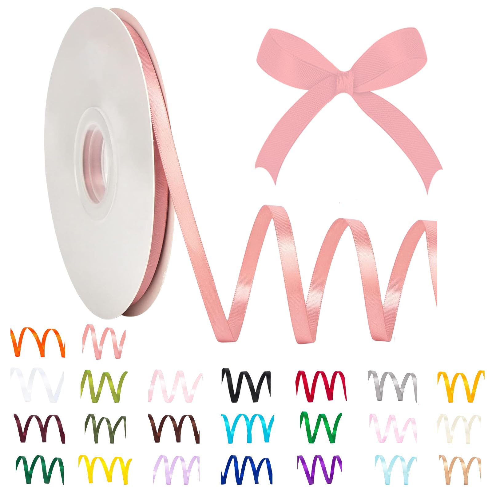 91m Thin Dusty Pink Ribbon Satin Ribbon 6mm Solid Color Fabric Ribbon.Silk Satin Roll,Dusty Pink Wrapping Ribbon.and Bows for Easter Gift Wrapping DIY Crafts Hair Bows Easter Cake Wedding Balloons