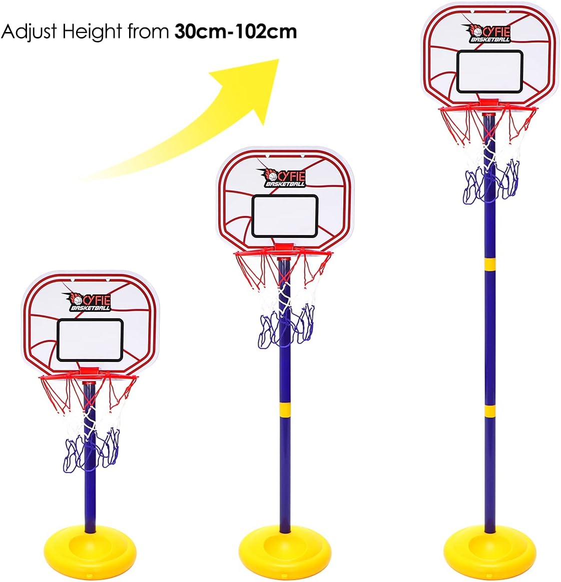 Basketball Hoop Set for Toddlers, Adjustable Height Basketball Hoop, 2.26ft - 4.46ft Mini Basketball Goal Toy with Ball and Pump, Basketball Sports Game Gift for 1-3 Years Old Baby Kids Indoor Outdoor: Sports & Outdoors