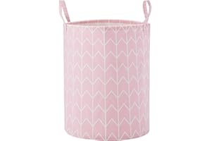 TECHMILLY Large Storage Basket for Girls and Boys, Collapsible Laundry Hamper with Long Handles, Toy Bins for Nursery, Kids Room Décor Pink Geometry